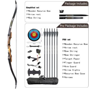 PANDARUS Wooden Takedown Recurve Bow 62" Right Handed for Outdoor Training Practice Recurve Bow for Adult & Youth Beginner (35lbs, Right Handed Pro)