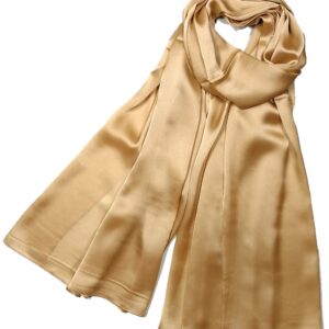 Shanlin Silk Feel Long Satin Patterned & Solid Color Scarves for Women in Gift Box (Solid Color: Bronze)