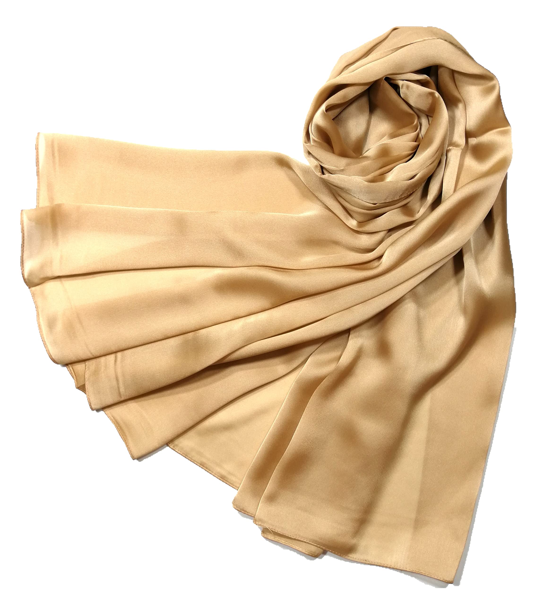 Shanlin Silk Feel Long Satin Patterned & Solid Color Scarves for Women in Gift Box (Solid Color: Bronze)