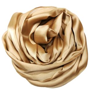 Shanlin Silk Feel Long Satin Patterned & Solid Color Scarves for Women in Gift Box (Solid Color: Bronze)