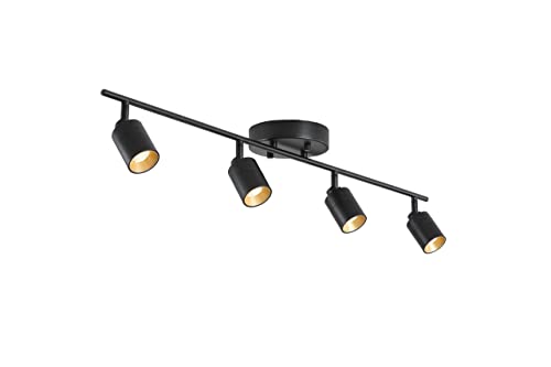 VidaLite LED Track Light, 7W Four Bulb Fixed Rail with Rotating Heads, 3000K Modern Interior Spotlight, Black