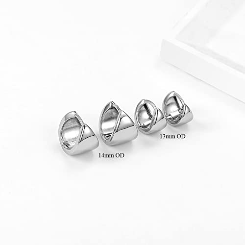 14k Silver Plated Huggie Earrings Small Chunky Hoop Earrings Set Dainty Wide Cute Simple Earrings For Women,2 Size