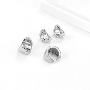 14k Silver Plated Huggie Earrings Small Chunky Hoop Earrings Set Dainty Wide Cute Simple Earrings For Women,2 Size