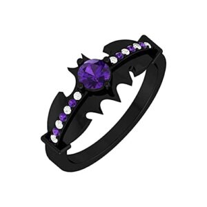 round cut created -amethyst & cubic zirconia super hero batman inspired ring engagement wedding ladies ring 14k black gold plated sterling silver