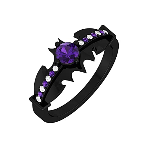 Round Cut Created -Amethyst & Cubic Zirconia Super Hero Batman Inspired Ring Engagement Wedding Ladies Ring 14K Black Gold Plated Sterling Silver