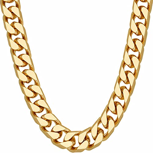 LIFETIME JEWELRY Miami Curb Square Cut Cuban Link Chain Necklaces 24k Gold Plated (5mm & 9.5mm) (24 inches, 9.5mm, Gold)