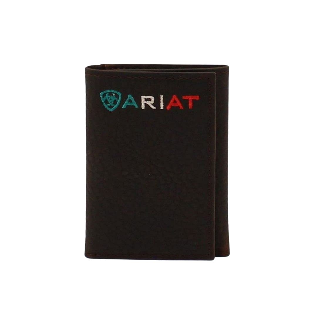 ARIAT® Men's Mexico Flag Logo Brown Leather Trifold Wallet