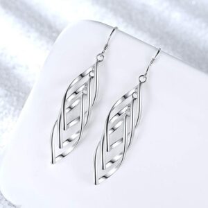 Sterling Silver Earrings Dangle Earrings Linear Drop Statement Earrings for Women (SILVER)