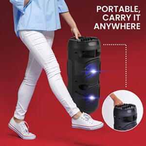 Pyle Portable Bluetooth PA Speaker-300W Dual 8" Rechargeable Indoor/Outdoor BT Karaoke Audio System-TWS, Party Lights, LED Display, FM/AUX/MP3/USB, 6.5mm in, Carry Handle-Wireless Mic, Remote Control