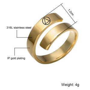 Personalized AA NA Sobriety Gift for Women Men Stainless Steel 18K Gold Plated Sober Recovery Cuff Ring Alcoholics Anonymous Addiction Surgery Recovering Anniversary Jewelry,One Day At A Time