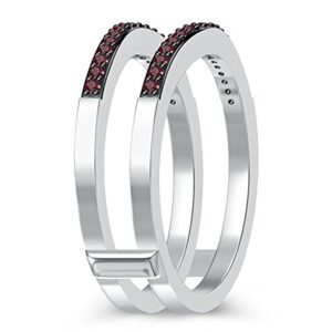 Round Cut Red Garnet Curved Anniversary Wedding Band Enhancer Ring 14K White Gold Over 925 Sterling Silver