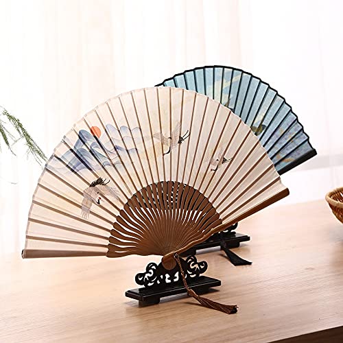 BICCQ Hand Held Folding Fan Chinese Craftsmanship Men's and Women's Accessories Gifts(Flying Crane Pattern) (Color : C)