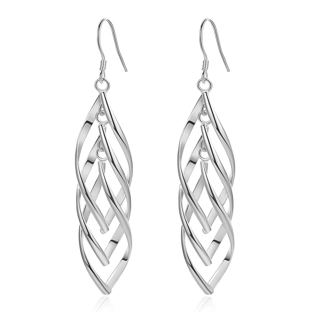 Sterling Silver Earrings Dangle Earrings Linear Drop Statement Earrings for Women (SILVER)