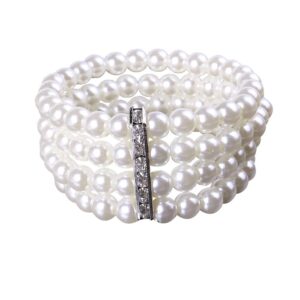 Asphire Vintage Faux Pearl Bracelet 4-Row Pearl Stretch Bracelet Multi-Layered Pearl Elastic Bangle Bridal Wedding Jewelry 1920s Flapper Costume Accessories for Women