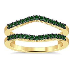 0.50ct round cut green emerald curved anniversary wedding band enhancer ring 14k yellow gold plated .925 sterling silver