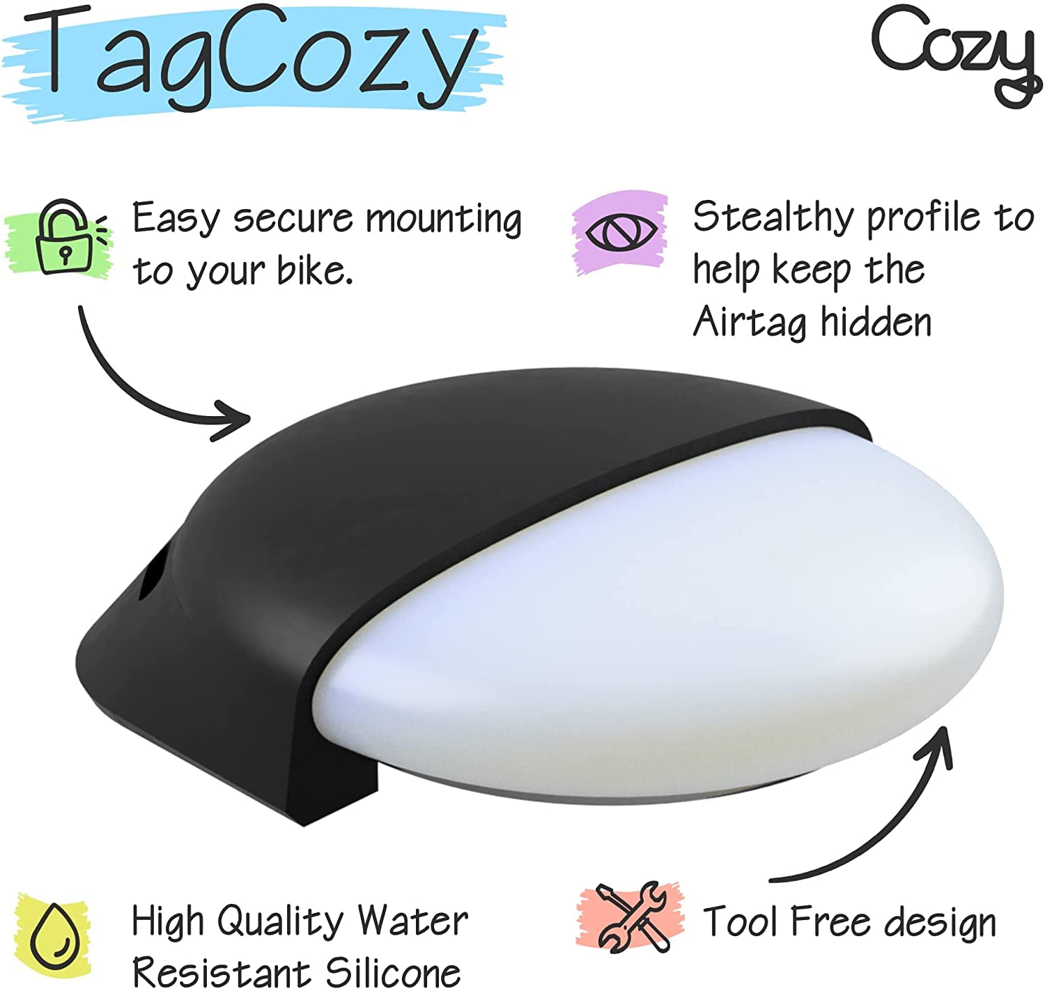 TagCozy 4 Pack Silicone Air Tag Holder with Steel Ties - Tether Airtag Cover Compatible for AirTag 2021 - Waterproof Airtag Holder Good for Bike Packing - Tracking Device Case - Airtag Accessories