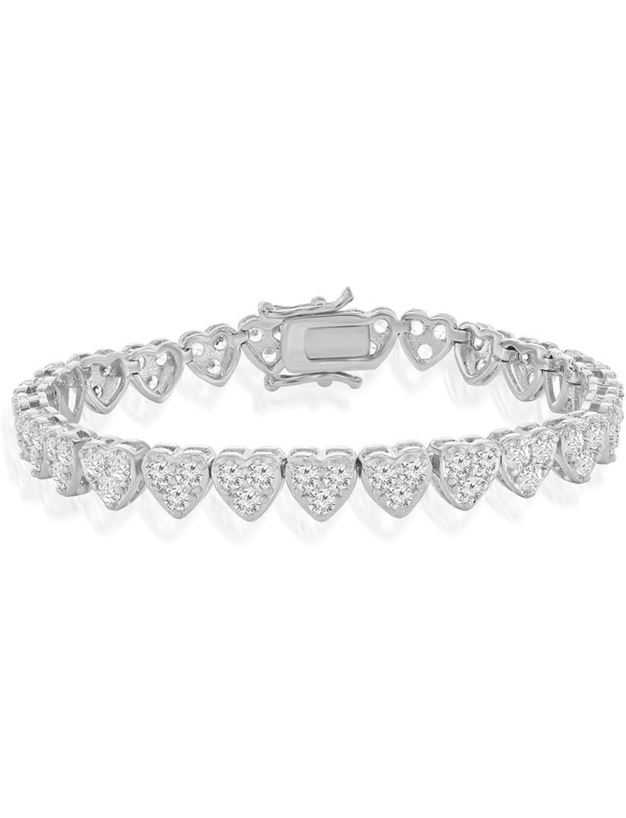 ADIRFINE 18K Gold Plated Cubic Zirconia Heart Tennis Bracelet