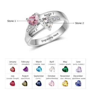 LoraPetid Personalized Birthstone Rings for Women Custom Mothers Rings with 2 Names Promise Rings for Her Customized Jewelry Gifts for Mom (7)