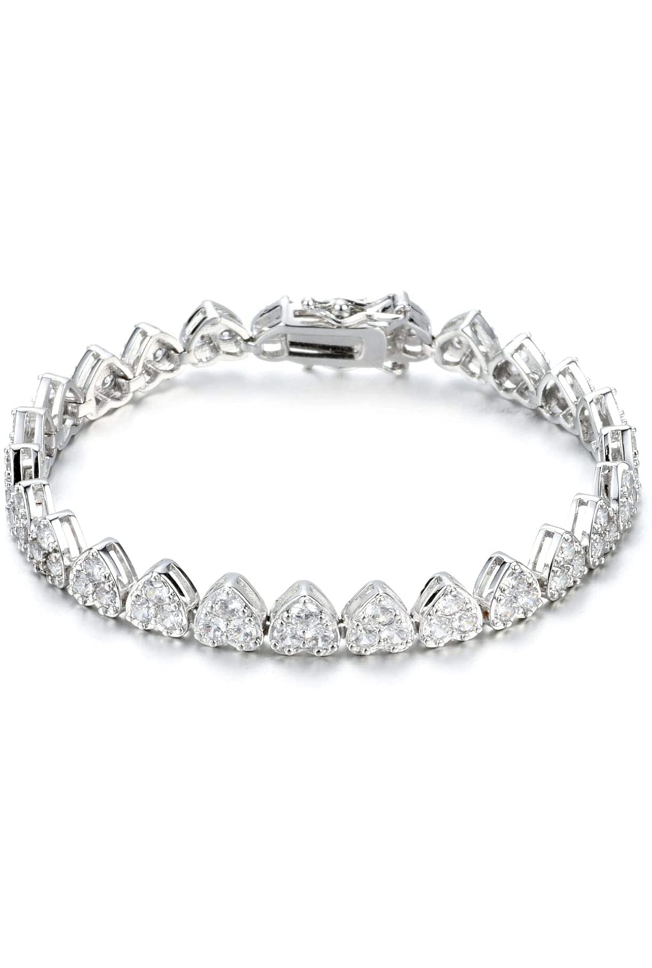 ADIRFINE 18K Gold Plated Cubic Zirconia Heart Tennis Bracelet