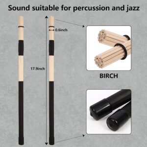 Drum brush Kit,1pair Cahon Metal Wire Brushes and 1pair Jazz Nylon Brushes,1pair Percussion Bamboo Tie Rods,1pair Birch Multi-Rod Bundle Sticks,with Black Drumstick Bag,hold up to 4Pairs of Drumsticks