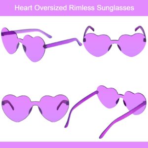 JFTOWN 12 Pairs Heart Shape Rimless Valentines Sunglasses Candy Color Frameless One Piece Love Glasses for Women Party Favor (Purple)