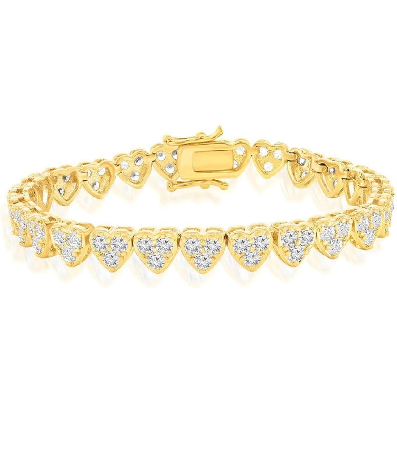 ADIRFINE 18K Gold Plated Cubic Zirconia Heart Tennis Bracelet