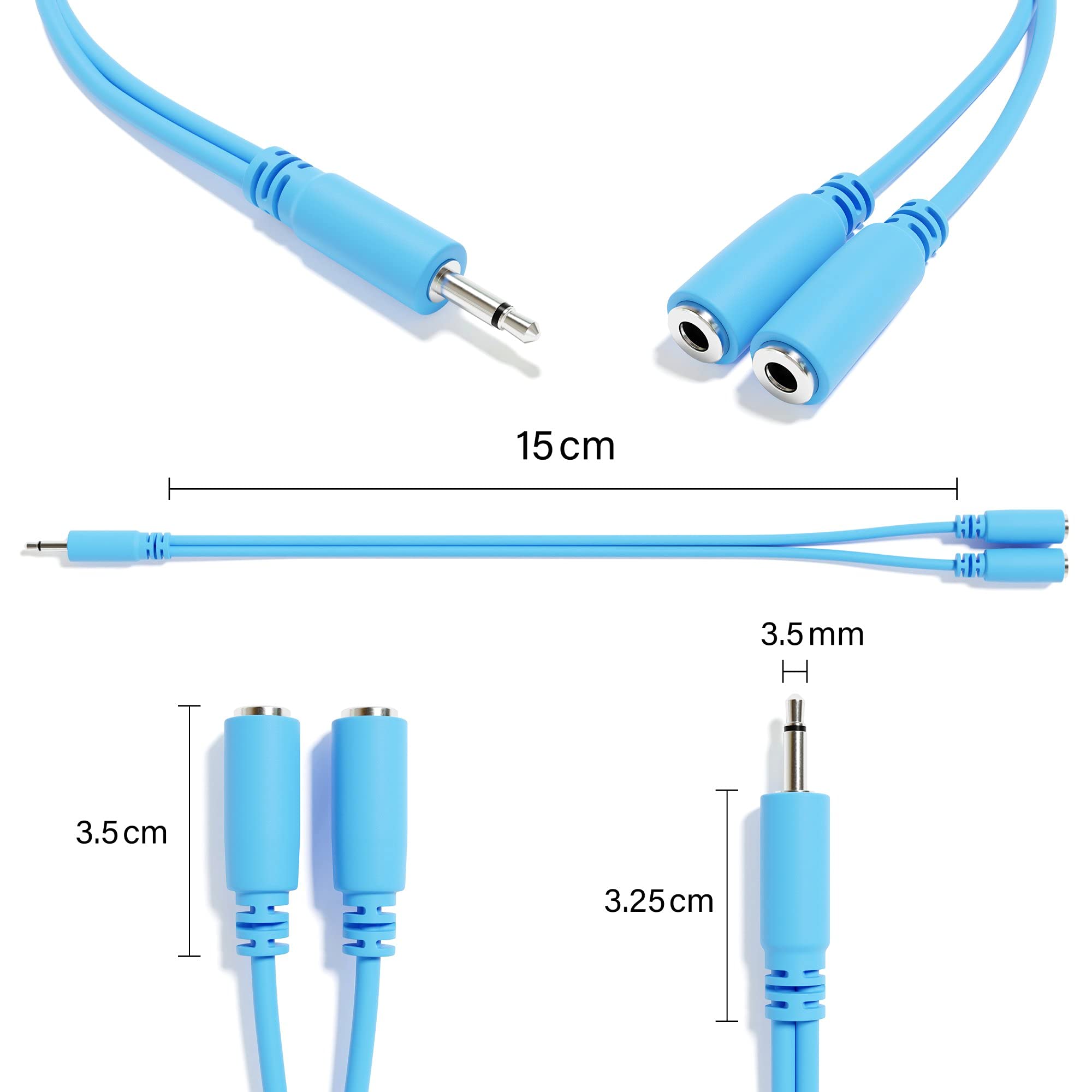 ExcelValley - Mono Splitter Y Patch Cables - TS 3.5mm 1/8" Eurorack Synth Synthesizer [6A-Pack]