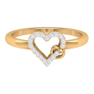 Diamond Open Heart Promise Ring for Women| HI Color SI Clarity| Certified Jewelry, 14K Yellow Gold, Size:US 11.50