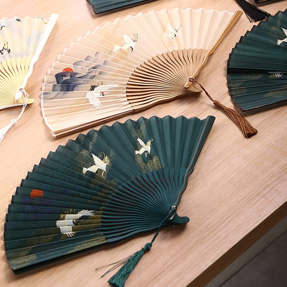 BICCQ Hand Held Folding Fan Chinese Craftsmanship Men's and Women's Accessories Gifts(Flying Crane Pattern) (Color : C)