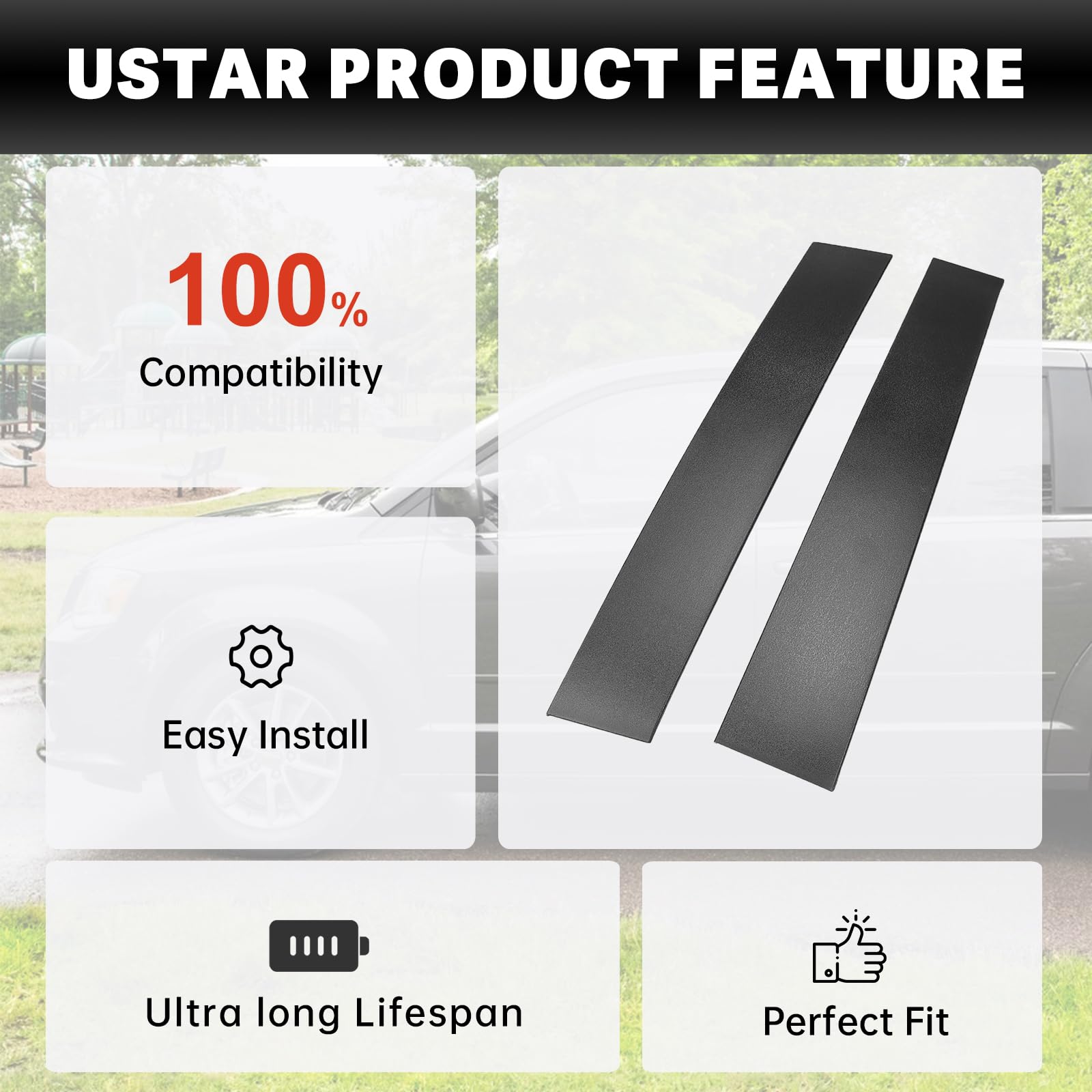 USTAR Black B Pillar Trim Molding Fit for Chrysler Town Country 2008-2016 Dodge Grand Caravan 2008-2020 926-446 5020664AD 5020664AC 926-445 Left Right Pair