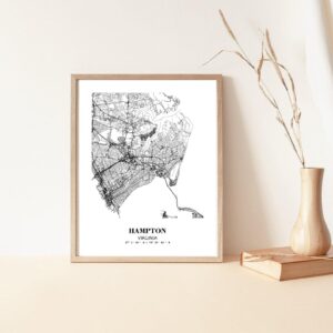 Eleville 18X24 Unframed Hampton Virginia City View Abstract Road Modern Map Art Print Poster Wall Office Home Decor Minimalist Line Art Hometown Housewarming wgn630