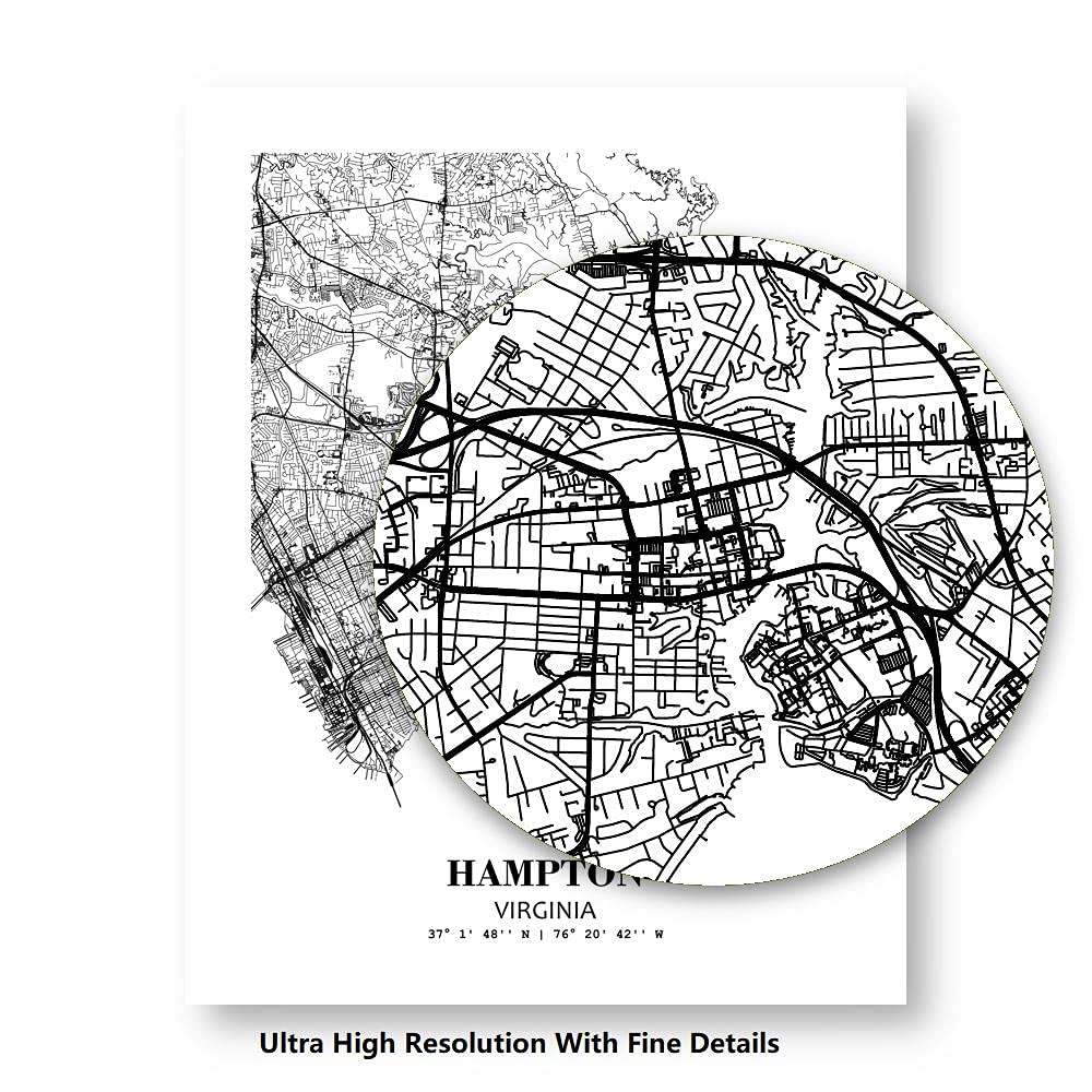 Eleville 18X24 Unframed Hampton Virginia City View Abstract Road Modern Map Art Print Poster Wall Office Home Decor Minimalist Line Art Hometown Housewarming wgn630