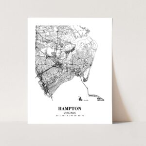 Eleville 18X24 Unframed Hampton Virginia City View Abstract Road Modern Map Art Print Poster Wall Office Home Decor Minimalist Line Art Hometown Housewarming wgn630