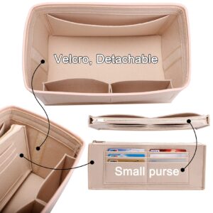 Doxo Purse Organizer Insert for Handbags & Base Shaper Combination,Tote Bag Organizer Insert with 6 Sizes,Compatible with LV, Coachs, MK, Kate Spades, Goyards, Longchamps More(M-Beige)