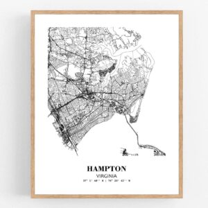 Eleville 18X24 Unframed Hampton Virginia City View Abstract Road Modern Map Art Print Poster Wall Office Home Decor Minimalist Line Art Hometown Housewarming wgn630