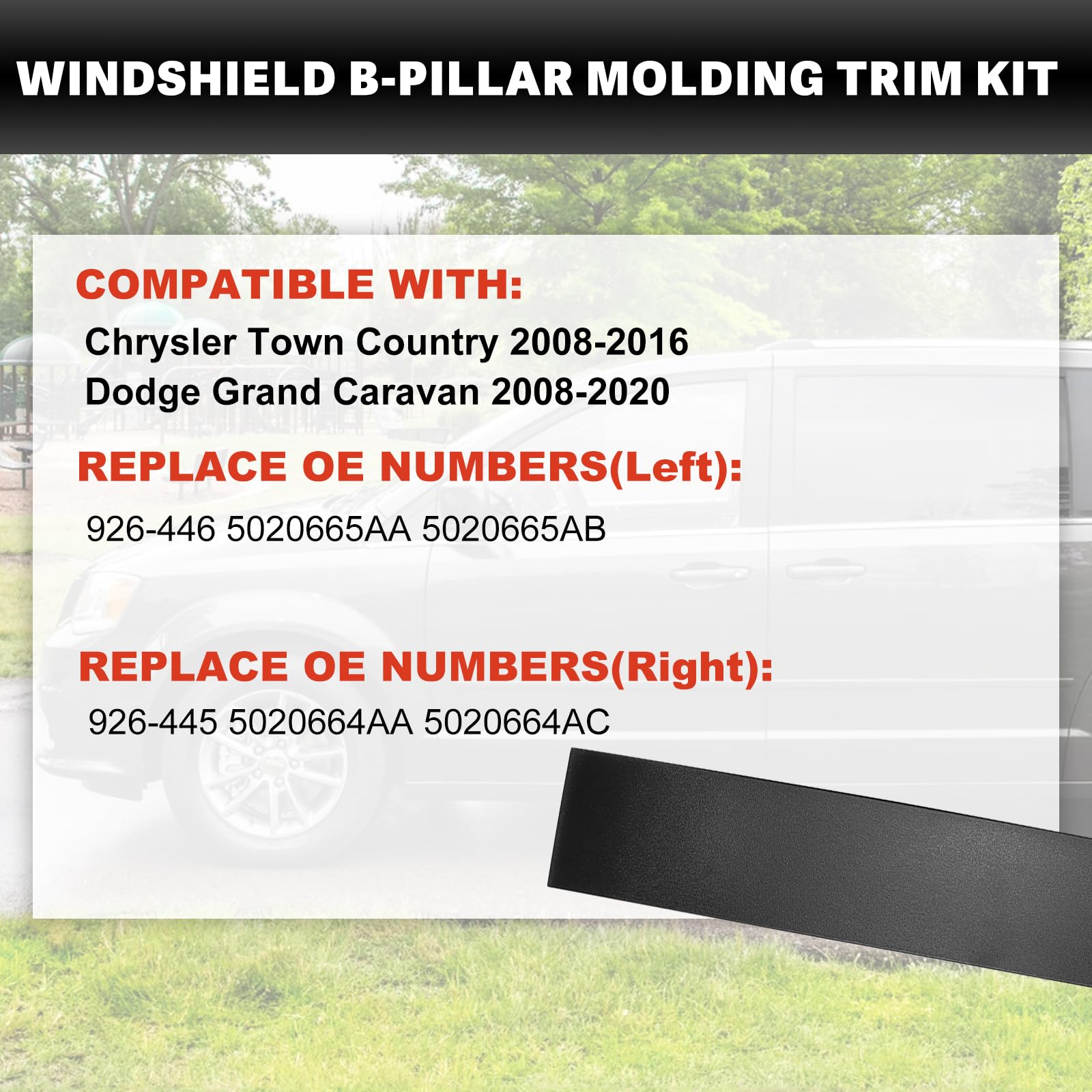 USTAR Black B Pillar Trim Molding Fit for Chrysler Town Country 2008-2016 Dodge Grand Caravan 2008-2020 926-446 5020664AD 5020664AC 926-445 Left Right Pair