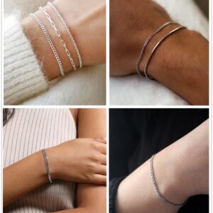 Honsny 6PCS Stainless Steel Bracelets for Women Men,14K Gold Plated Cuban Link Paperclip Chain Bracelet Dainty 6.3/7/7.8/9.5 Inch Stainless Steel Bracelet Set Fashion Jewelry