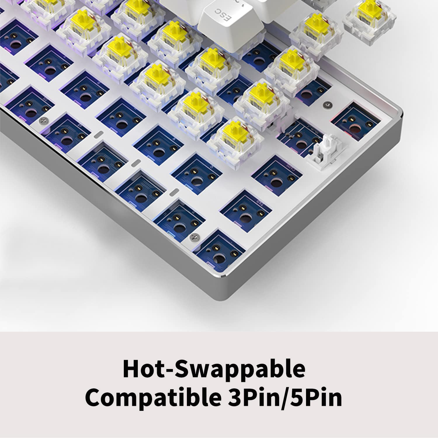 CIY AK61 Hot-Swappable Mechanical Keyboard with CNC Aluminum Case, RGB Wireless/Wired Gaming Keyboard, Double Shot Keycaps,2000mAh Battery（Gateron Yellow Switch）