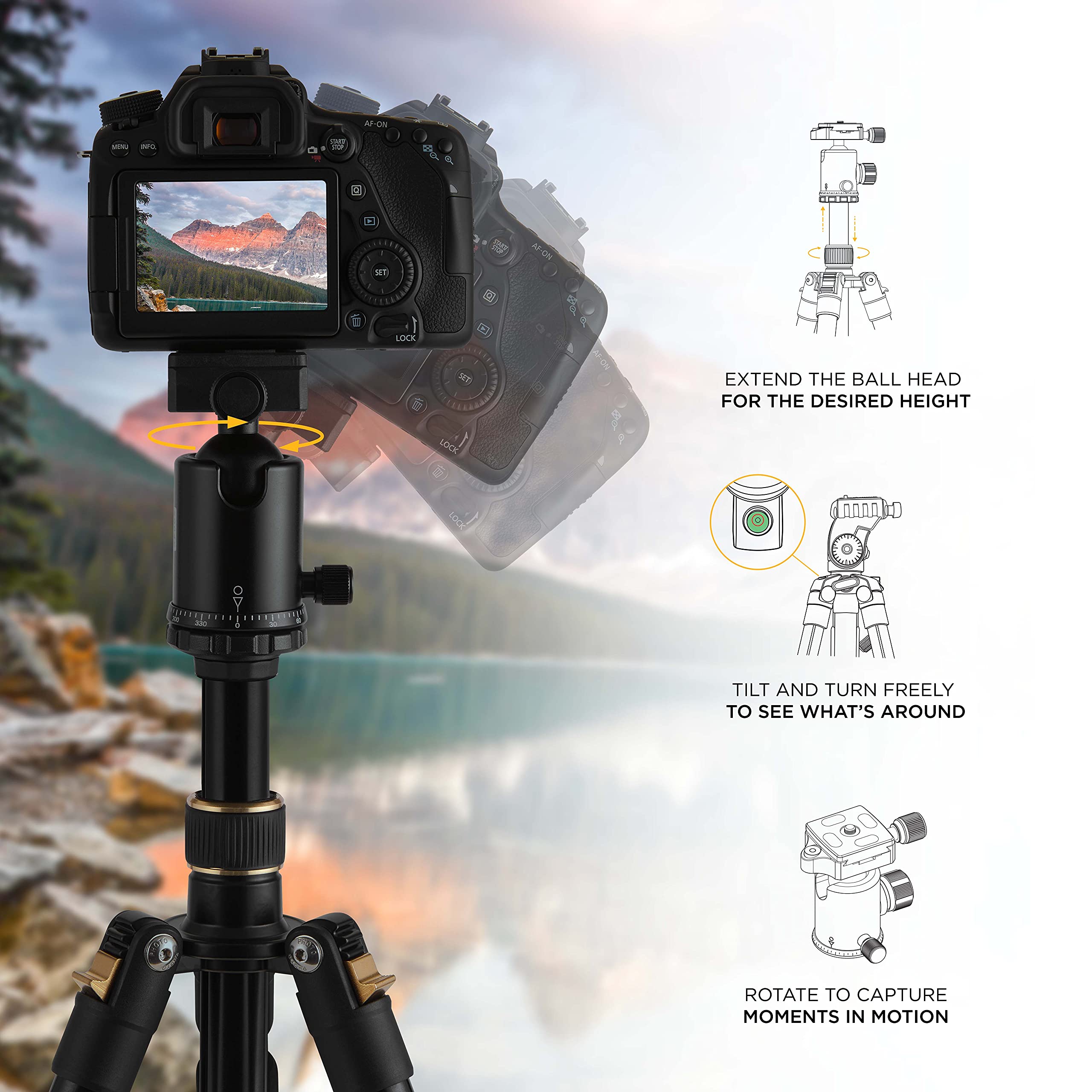 KODAK Photo Gear 63” Tripod & Monopod with 360° Ball Head | Premium Professional 2-in-1 Aluminum Camera Stand with Bluetooth Remote Control & Smartphone Adapter | Compact & Portable for Work & Travel