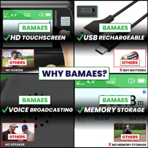 BAMAES Golf Rangefinder with Slope and HD Touchscreen - 650 Yard Range 6X Magnification - Flag Lock & Vibration - USB Rechargeable - Memory Storage - Voice Broadcasting - Professional Distance Finder