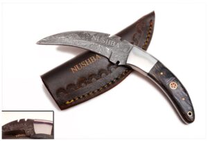 nushba 004 handmade knife raisin sheet 8 inch hunting skinner knife fixed blade hunting knife, damascus steel blade, raisin sheet handle -best hunting knife with sheath