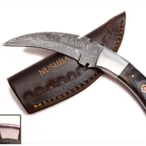 NUSHBA 004 Handmade Knife Raisin Sheet 8 inch Hunting Skinner knife Fixed Blade Hunting Knife, Damascus Steel Blade, Raisin Sheet Handle -Best Hunting Knife with Sheath