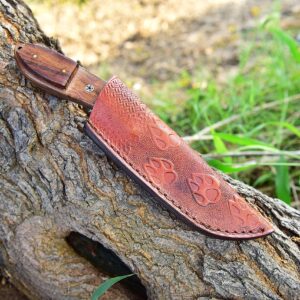 Damascus Hunting Knife - Handmade Knife, Hand Forged Fixed Blade Knife, Camping Knife & Hunting Knives - Gift Knives & Bowi Knives with Rose Wood Handle - Leather Knife Sheath