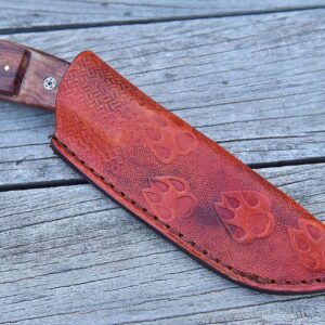 Damascus Hunting Knife - Handmade Knife, Hand Forged Fixed Blade Knife, Camping Knife & Hunting Knives - Gift Knives & Bowi Knives with Rose Wood Handle - Leather Knife Sheath