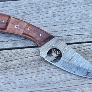 Damascus Hunting Knife - Handmade Knife, Hand Forged Fixed Blade Knife, Camping Knife & Hunting Knives - Gift Knives & Bowi Knives with Rose Wood Handle - Leather Knife Sheath