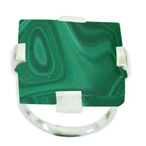 CaratYogi Malachite Emerald Cut Gemstone Ring 925 Sterling Silver Chakra Healing Fashionable and Stylish Handmade Rings for Men and Women Size P