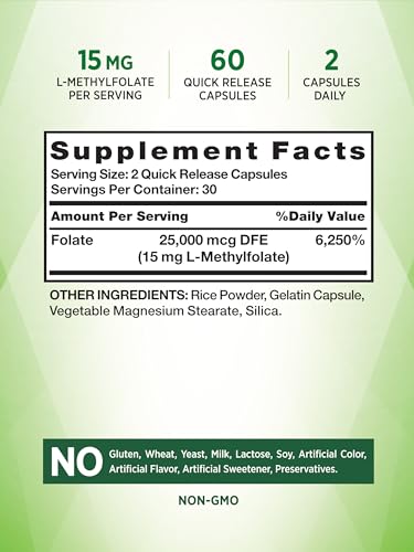 Nature's Truth L Methylfolate 15mg | 60 Capsules | Non-GMO & Gluten Free Supplement | Extra Strength