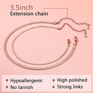 FindChic Rose Gold Layered Herringbone Necklace 12'' 15'' 2PCS Flat Snake Chain Set Dainty Choker Layering Stacked Minimalist Jewelry for Women