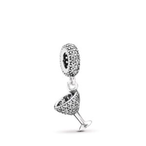 MiniJewelry Cocktail Wine Glass Dangle Charm fits Pandora Moments Bracelets Women Sterling Silver Party Birthday S925