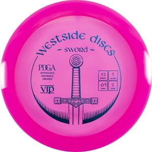 Westside Discs VIP Sword Disc Golf Disc, Men and Women, Family Outdoor Games, Straight Flying Distance Driver, 170g+ Stamp Color Will Vary, Pink